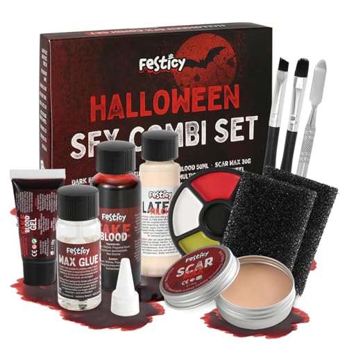 Festicy Kit Maquillage SFX Zombie Complet — Faux Sang, Latex & Cire