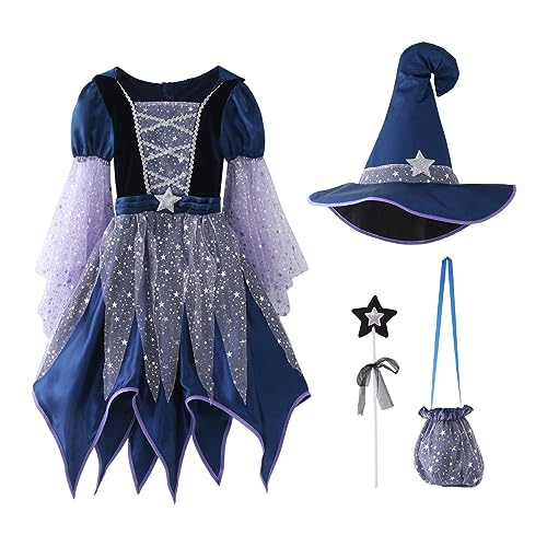Déguisement Sorcière Enfant Fille 7-8 Ans Costume Complet